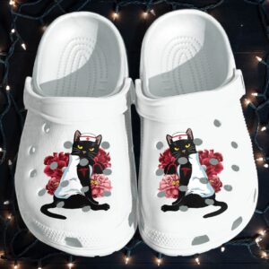 Nurse Shoes Crocs Clog  Black Cat Nurse Lover Flower Tattoo Shoes For Men Women